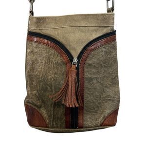Mona B Tan and Brown leather Crossbody Bag